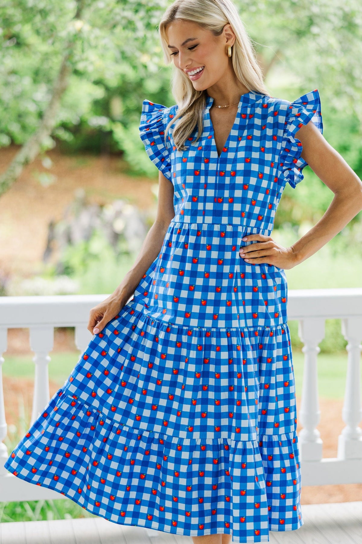 Created Beauty Blue Apple Gingham Midi Dress