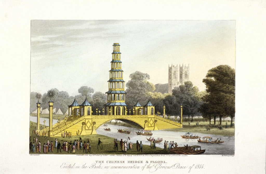 The Chinese bridge and pagoda, erected in St James's Park, London