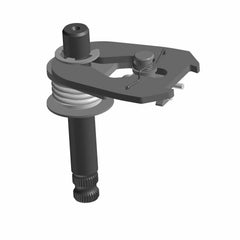3D rendering of Assembly, Ratchet Shifter by Polaris—a mechanical component with coiled spring, circular base, angular plate, hooked wire, and small pins—similar to OEM Indian Polaris parts, shown on a white background.