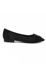 Fern Black Suedette Buckle Flat Shoe