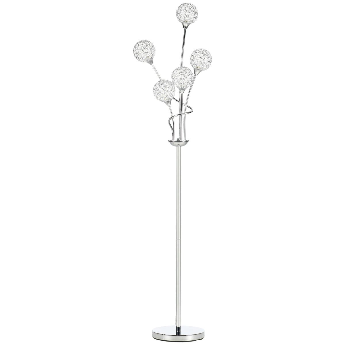 Modern Crystal 5-Light Upright Floor Lamp 156cm for Living Room Bedroom - Silver