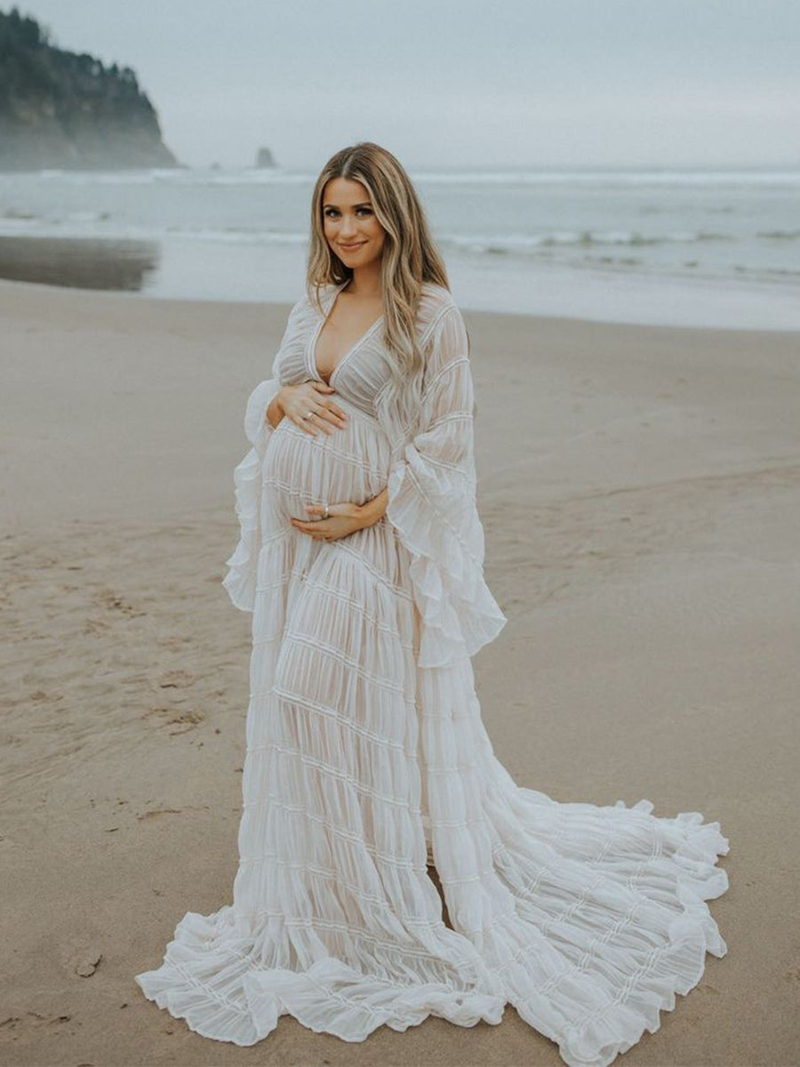 2 Pieces Maternity Dress Maternity Photoshoot Bohemian Dress with Slip YEWEN YW220406-1