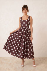 Davica Chocolate Brown and Cream Polka Dot Midi Dress - Style Cheat