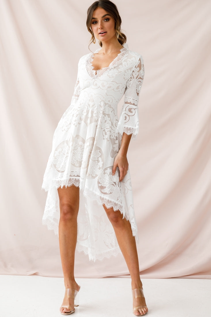 Chantilly High-Low Bell Sleeve Dress White by Selfie Leslie