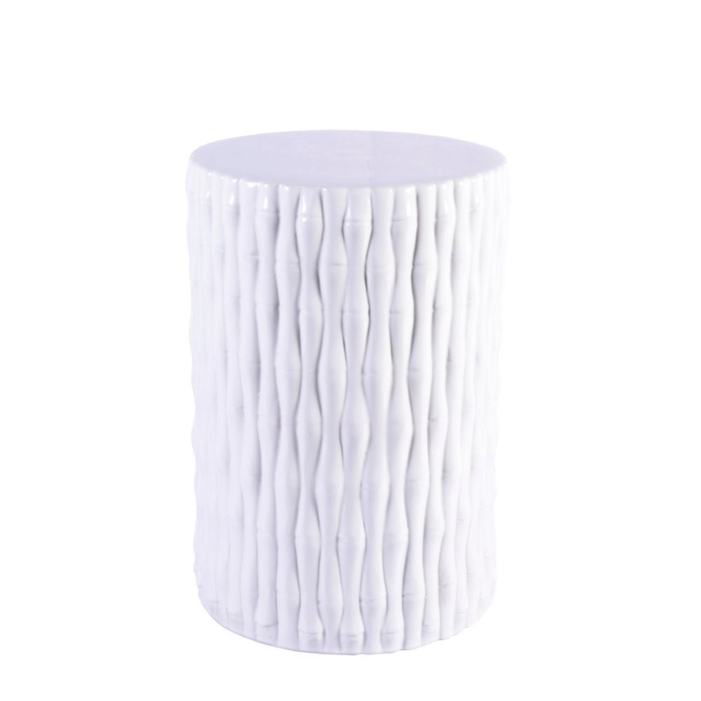 White Cylinder Garden Stool Bamboo Carving