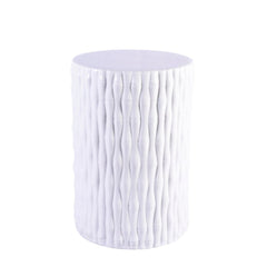 White Cylinder Garden Stool Bamboo Carving