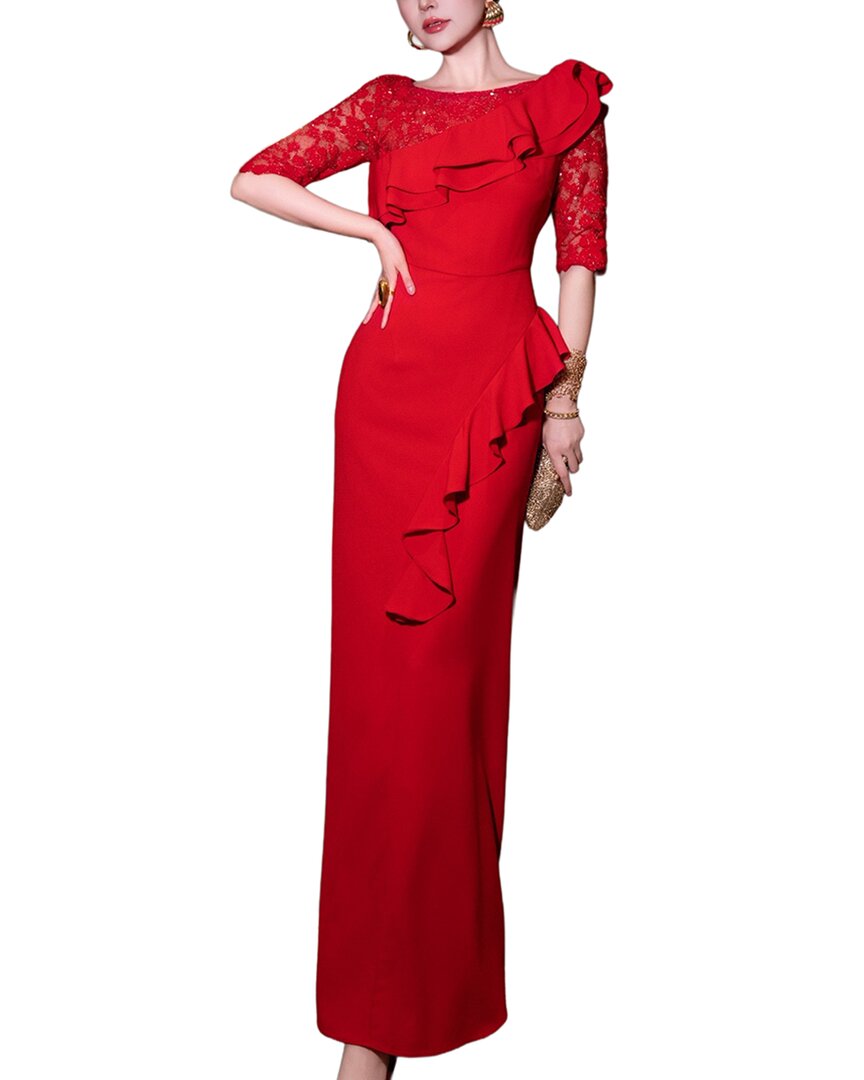 Burryco Red Solid Maxi Dress
