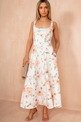 Yara Multi Floral Square Neck Midi Dress