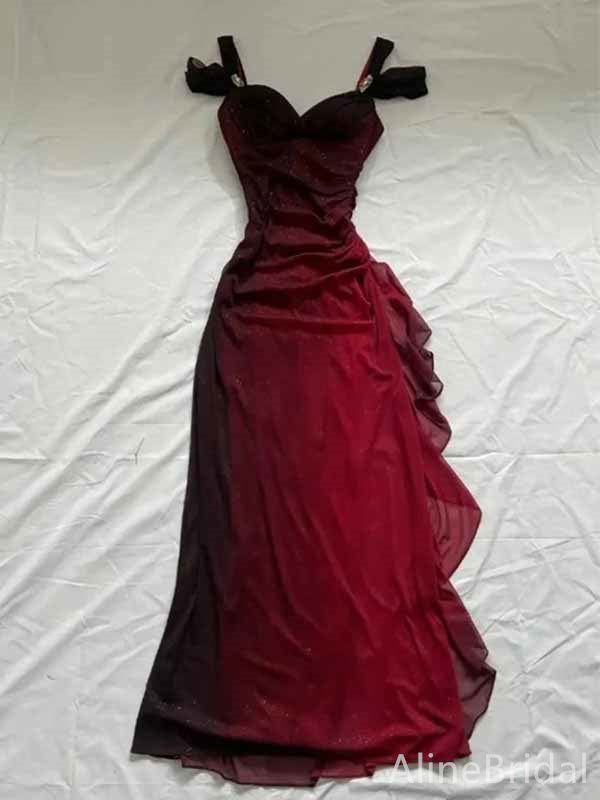 Elegant Burgundy Sweetheart A-line Tulle Prom Dress, PD381948