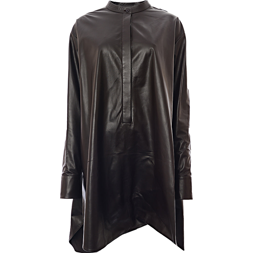Loewe Womens Nappa Leather Chain Detail L/S Shirt Dress in Black