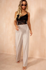 Iyla Taupe Pinstripe Wrap Front Trousers