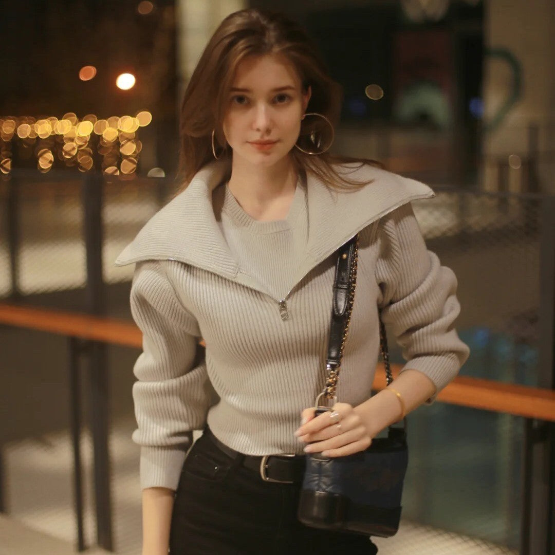 Large Collar Lapel Short Sweater Knit