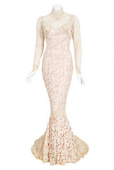 1969 Gypsy Rose Lee Custom Couture Ivory Lace & Pink Silk Victorian Gown