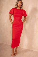 Lorelei Blood Orange Puff Sleeve Midi Dress