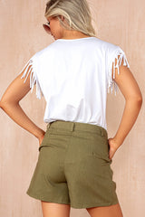 Beverly Khaki Linen Highwaist Shorts