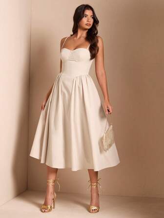 Tapata BAE Elegant Women Spaghetti Strap Long Puffy Dress, Fall Party & Club Wear,Summer Dresses,Sun Dress Spring Clothes