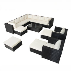 Salon de jardin modulable 13/14 places en résine tressée noir et blanc SANSA