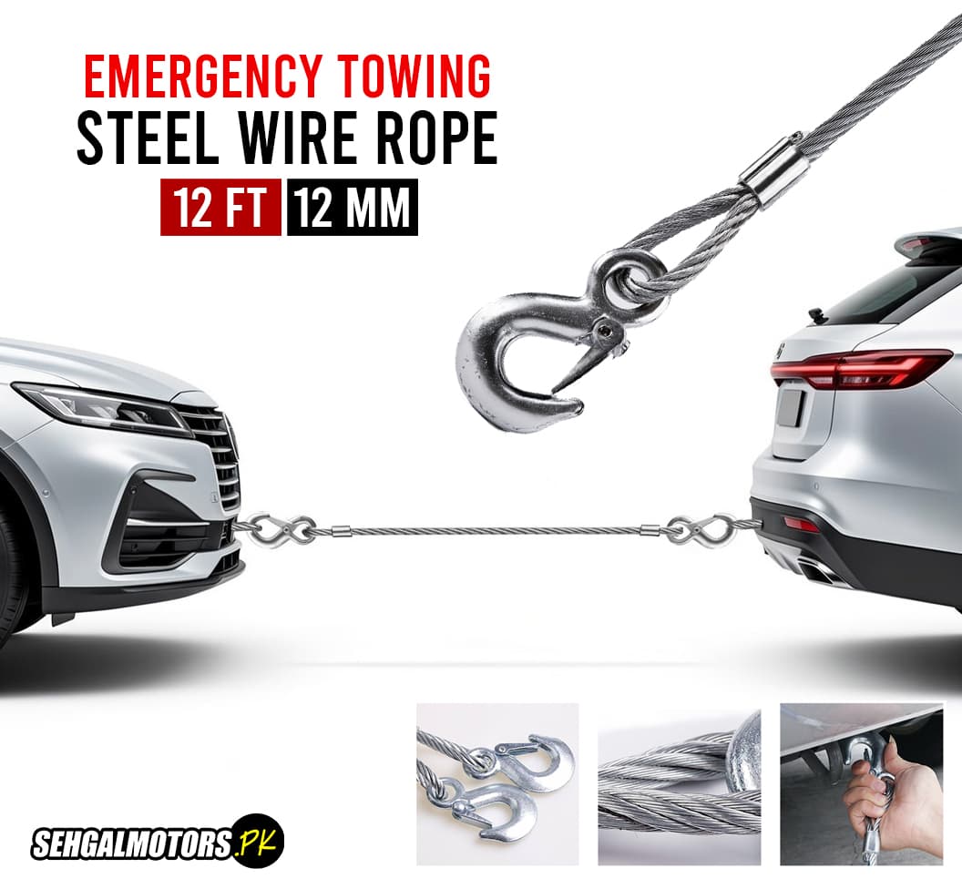 12 FT Emergency Towing Steel Wire Rope - 12 MM