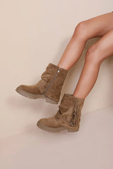 Ottilie Camel Fringed Suedette Ankle Boots