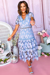 Blue Multi Scallop Cutout Floral Lace Dress, lace dress, Floral dress, spring dress, church dress, mini dress, spring style, church style, elevated style, mom style, shop style your senses by mallory fitzsimmons, ssys by mallory fitzsimmons