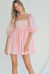 Ribbon Texture 3/4 Slv Babydoll Dress Clothing Mabel Pink S