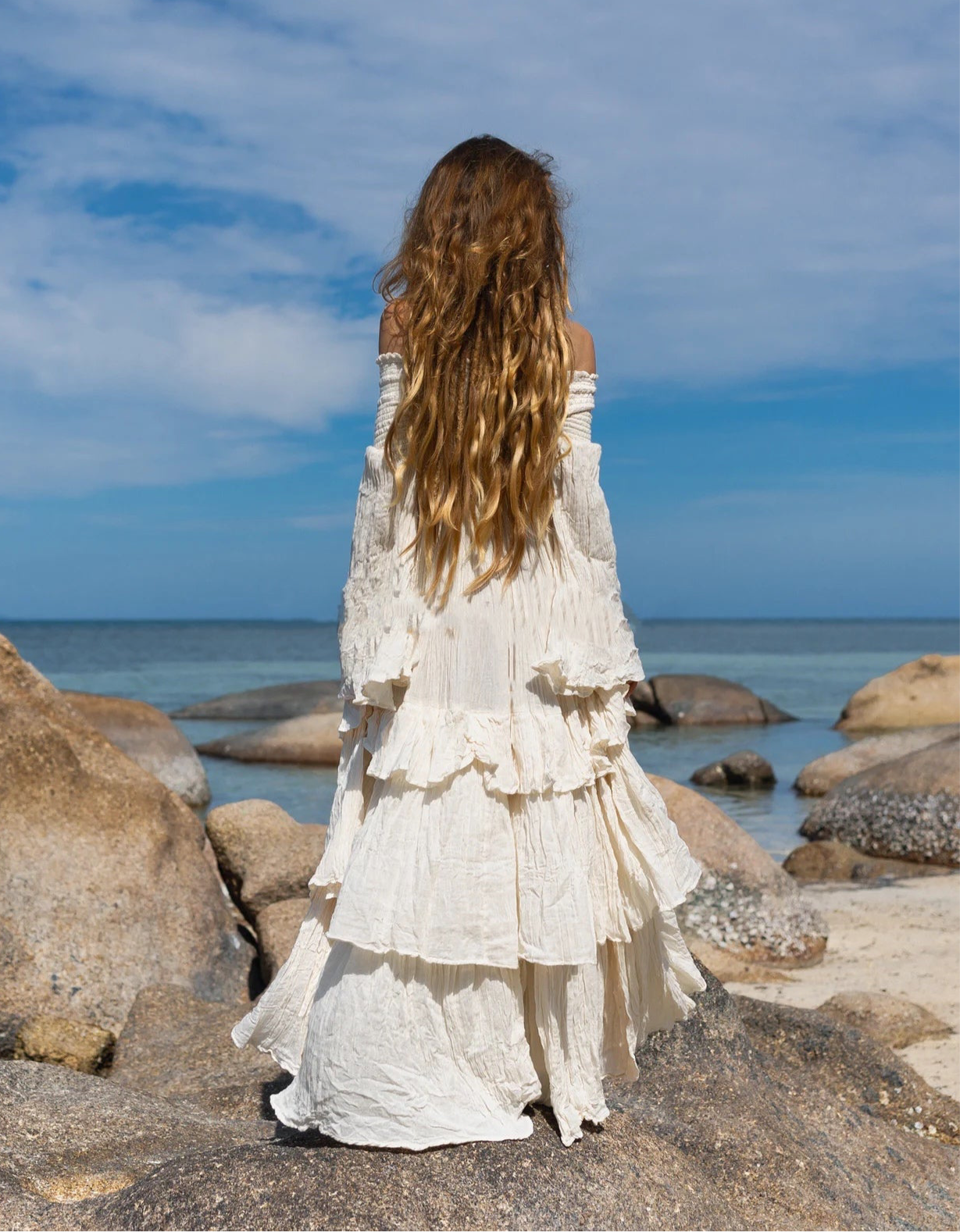 Ivory Sexy Shoulders Maxi