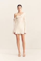 LA LUNE ASYMMETRICAL LONG SLEEVE MINI DRESS - CREAM_F
