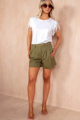 Beverly Khaki Linen Highwaist Shorts