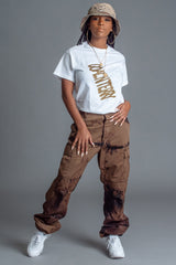 WHITE N CHOCOLATE SLANTED SPRAY TEE