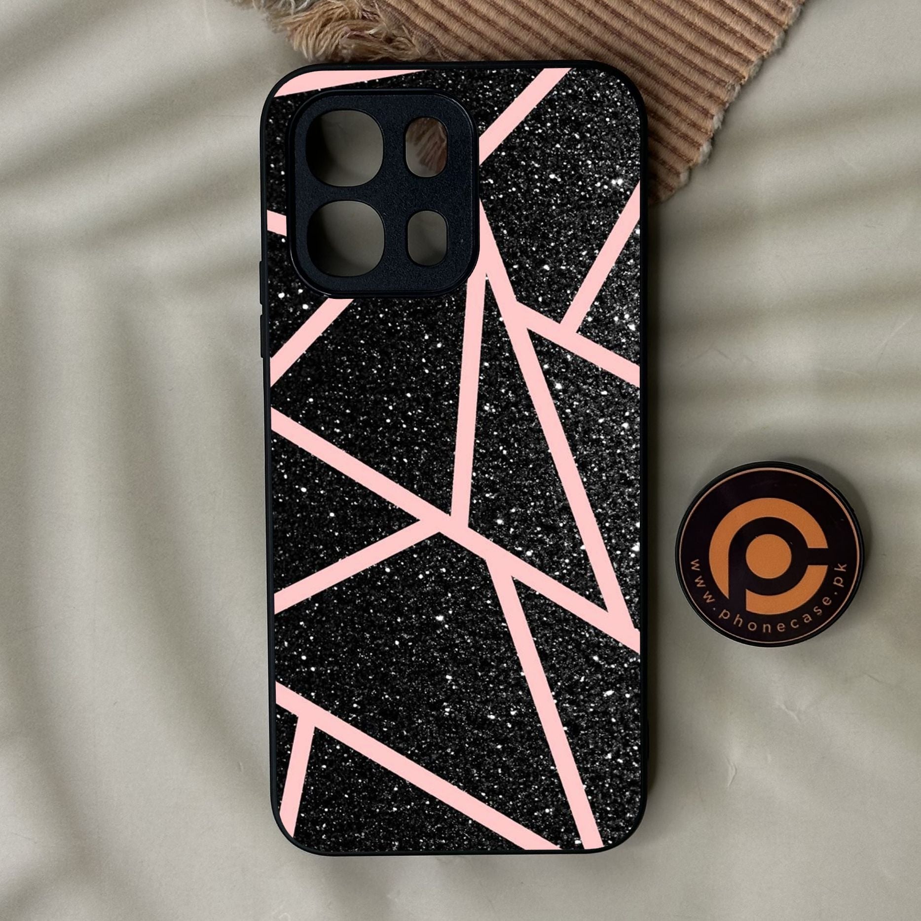 Oppo A6 4G - Black Sparkle Glitter With Rosegold - Premium Metal Printed Soft Bumper Shock Proof Case