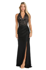 Prom Dresses Pleated Long Formal Corset Lace Prom Dress Black/Nude