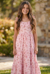 Ava & Yelly Pink Floral Maxi Dress for Tween Girls