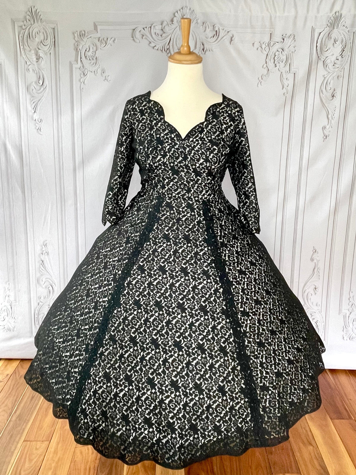 1950s Lace Illusion Cocktail Party Dress Vintage Cocktail Dress Authentic Vintage Black Faye