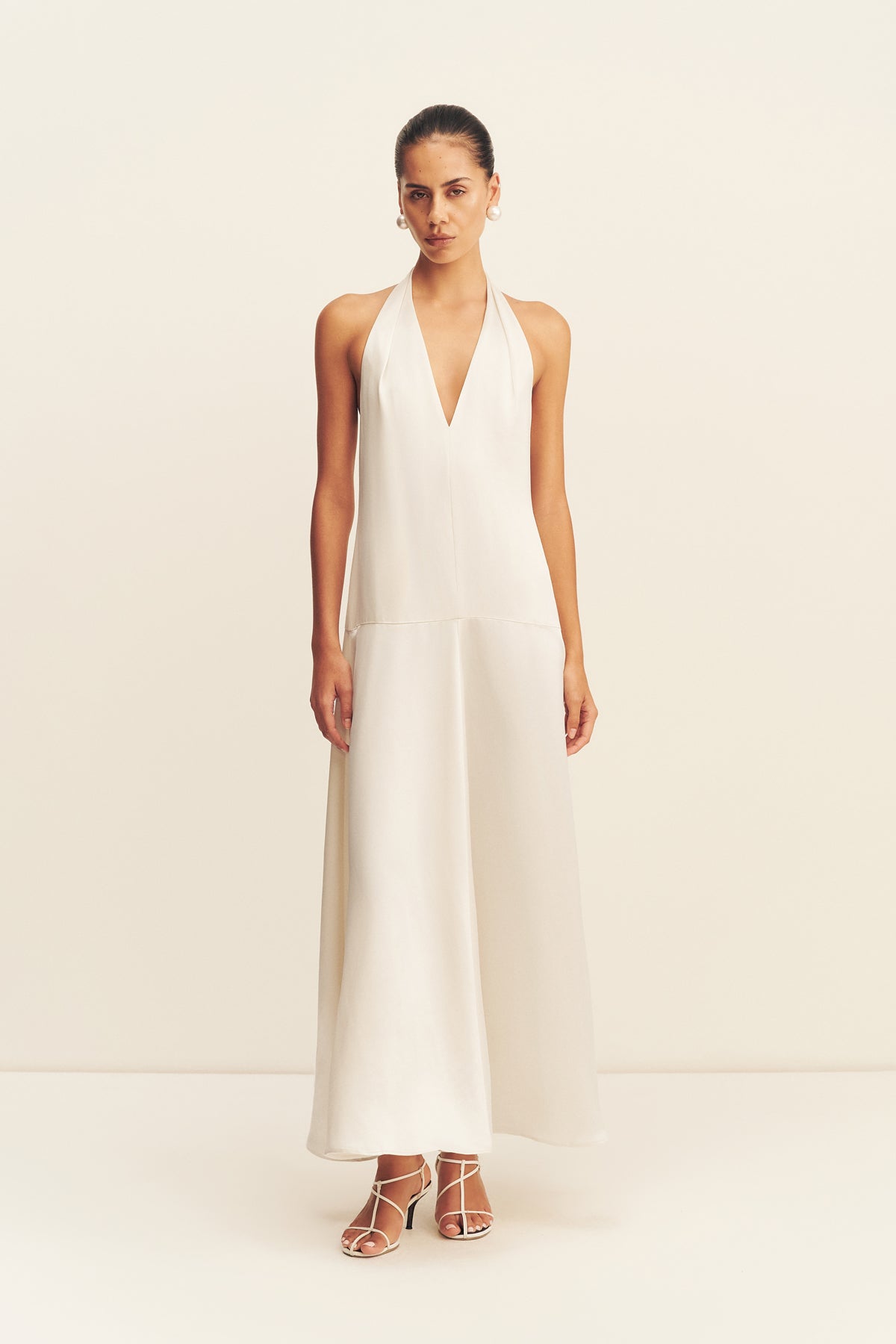 SAVANNA HALTER OPEN BACK MAXI DRESS - PEARL_F