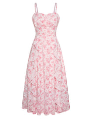 belle poque Sun Dresses for Women 2025 Boho Midi Fairy Wedding Guest Dresses Floral pink