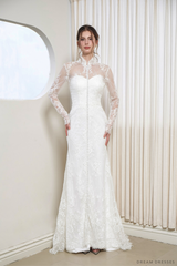 Modest Long Sleeve Wedding Dress with French Lace (#AIYANA) - Dream Dresses by P.M.N.