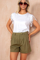 Beverly Khaki Linen Highwaist Shorts