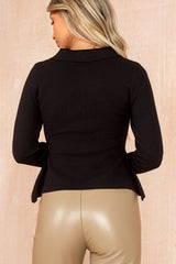 Zadie Black Knit Button Front Fitted Top
