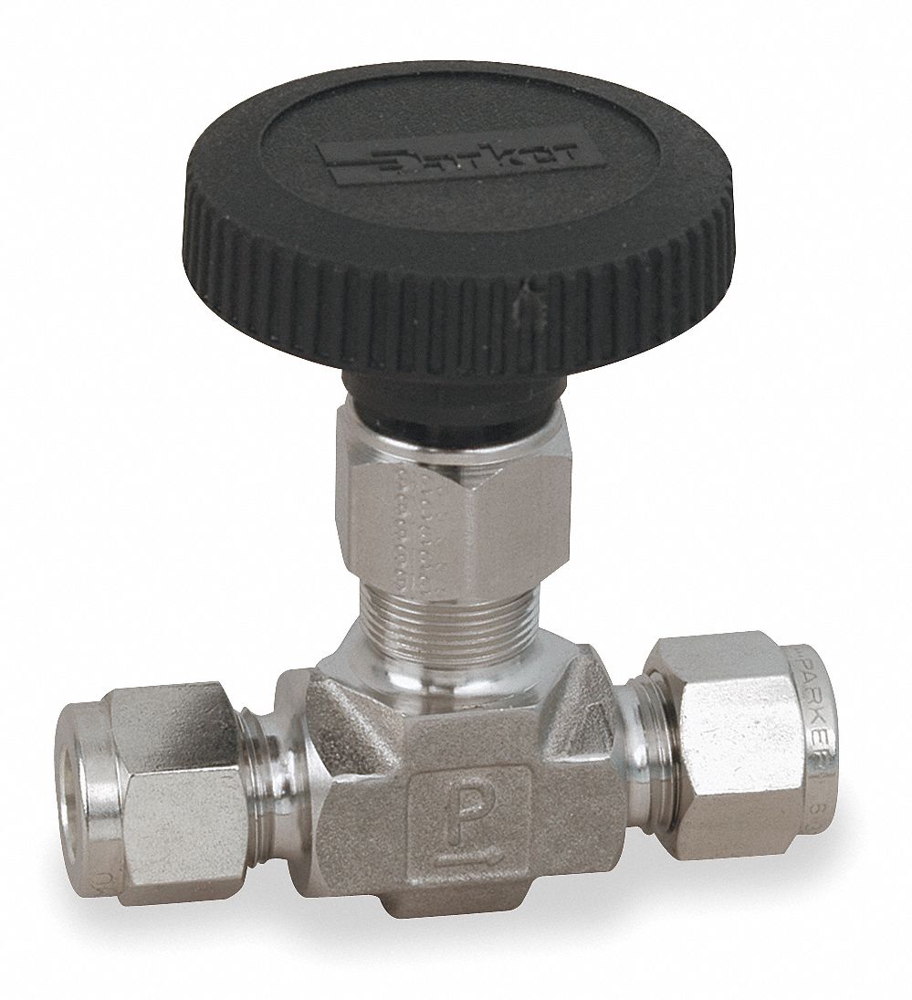 Parker Needle Valve, Straight, 316 SS, 1/4 In. - 4A-V4LN-SS
