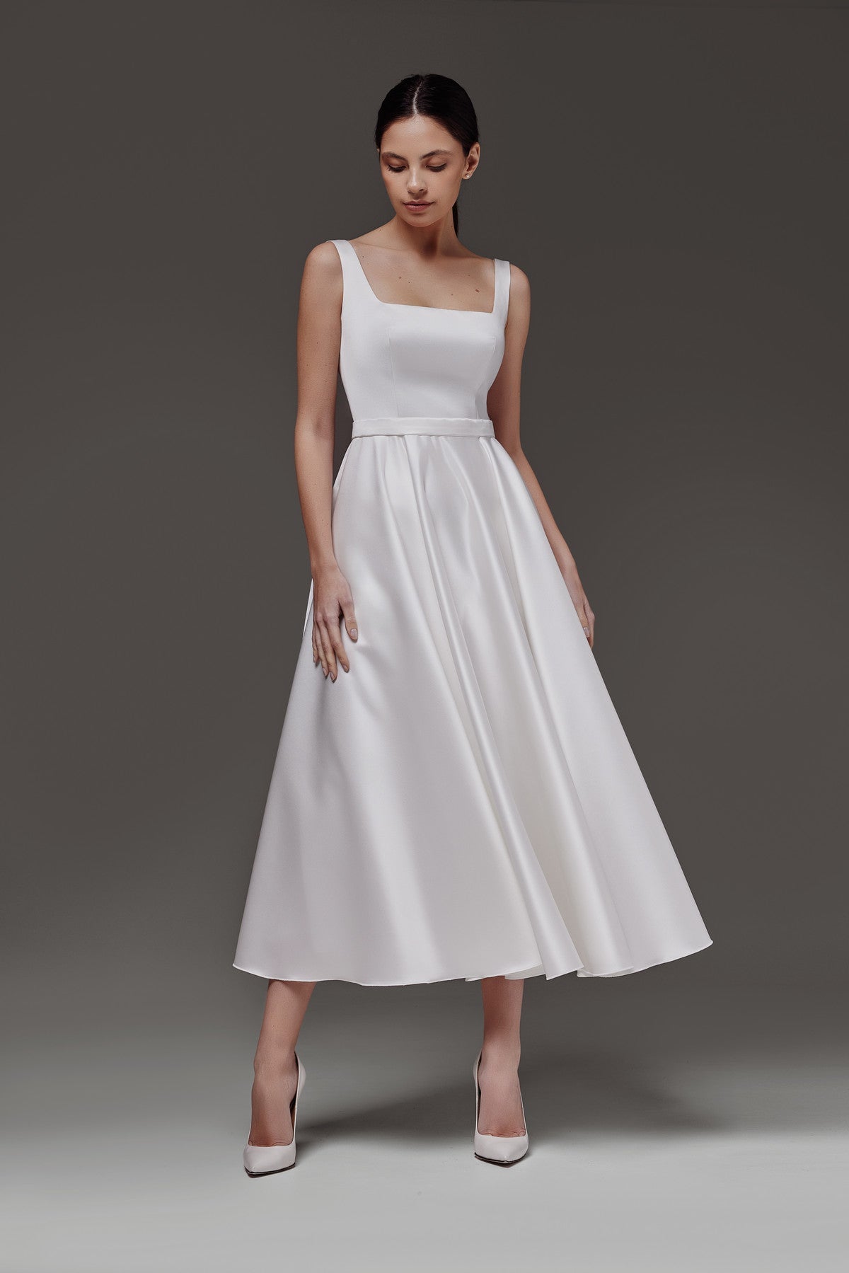 Satin Midi Wedding Dress With Square Neckline Vlada midi