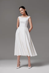 Midi Satin Wedding Dress With Boat Neck Brianna midi