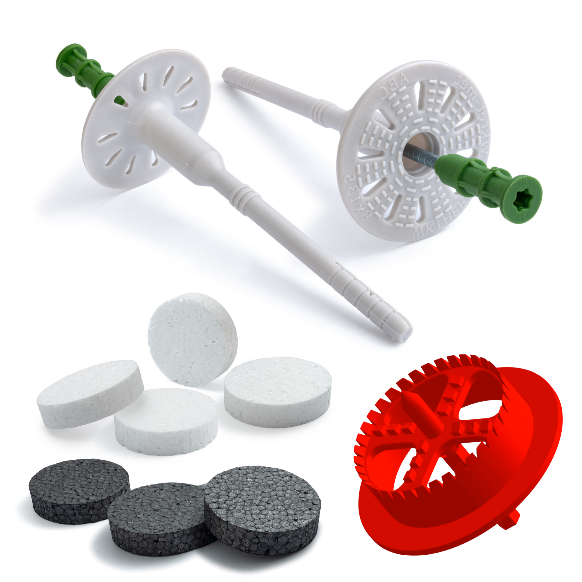 KLIMAS Dämmstoffdübel Set 8x235mm Schraubdübel mit Metalldorn 1000 Stk. + 1000 Styropor Rondelle + 1 Fräser / WDVS-SET