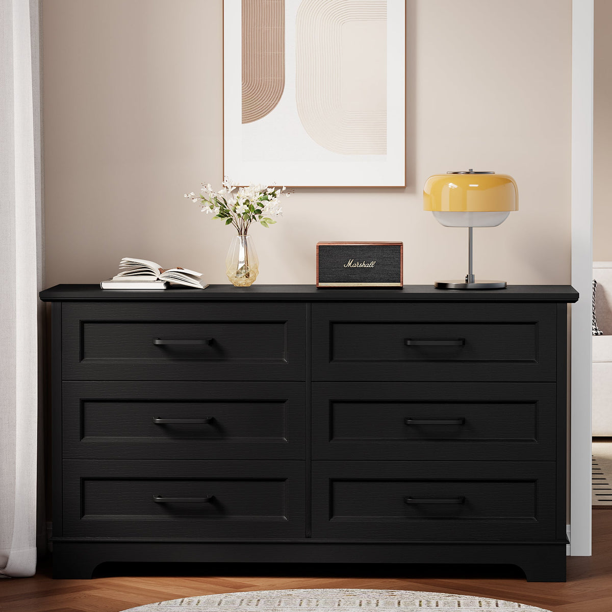 Homall 6-Drawer Wood Dresser for Bedroom, Large Storage Cabinet with Anti-Tip Safety and Modern Arch Design, Double Classified Storage Organizer Chest for Living Room,