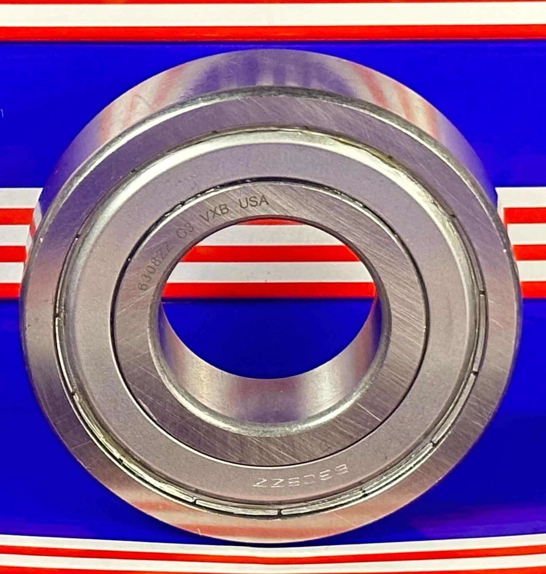 Front view of 6308Z C3 Metal Shielded Bearing - C3 Clearance 40x90x23mm showing double metal shields and steel construction.