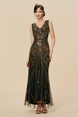 Art Deco Black & Gold Glamour Evening Gown