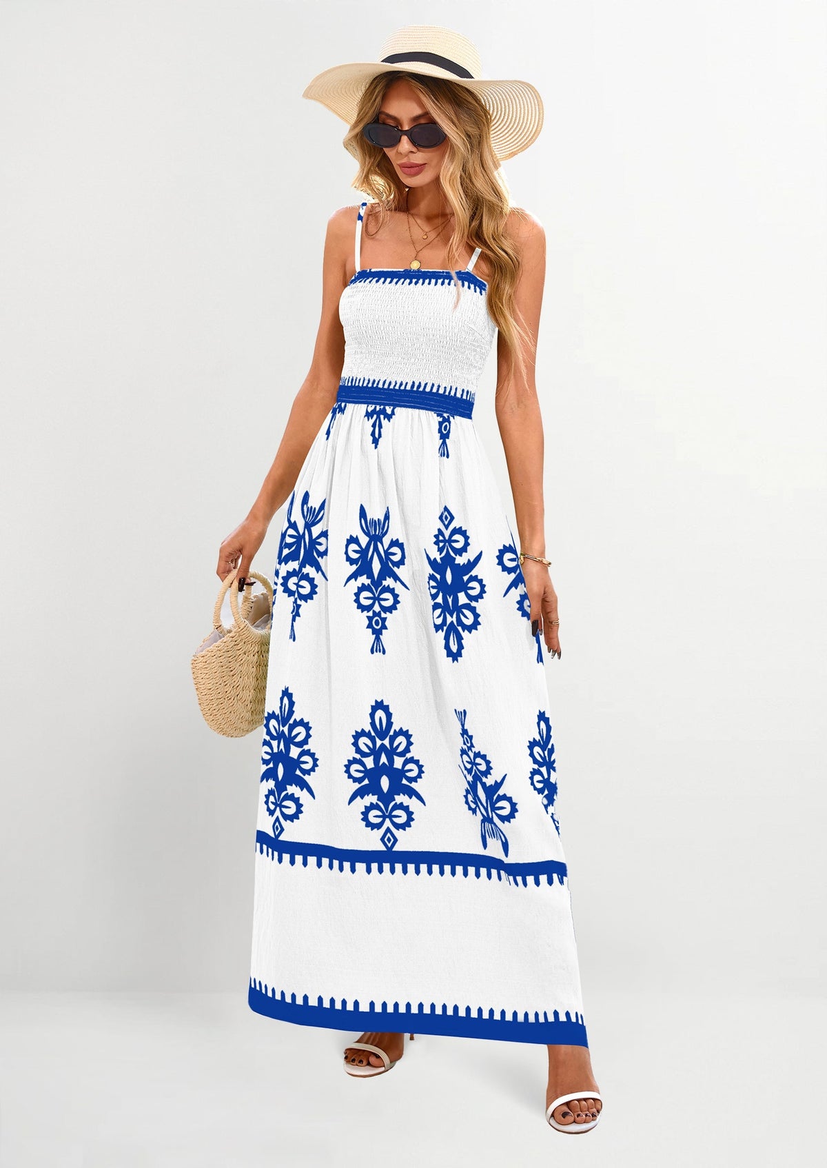 PRETTYGARDEN Summer Dress for Women Floral Sundress Spaghetti Strap Flowy Beach Vacation Boho Maxi Dresses - PRETTYGARDEN