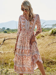 Women's Floral Boho Dress Half Sleeve V Neck Beach Party Dress