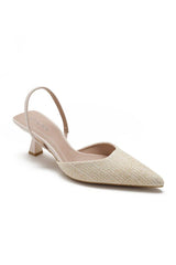 Phallon Cream Woven Kitten Heels