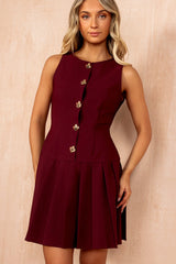 Penelope Burgundy Tailored Pleated Dress