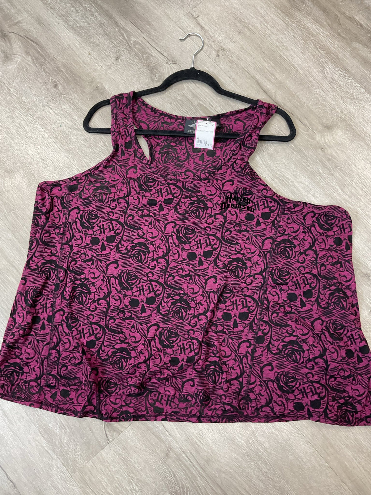 Harley Davidson  Plum Shirt Tank top oversized XL black ghost skull & roses